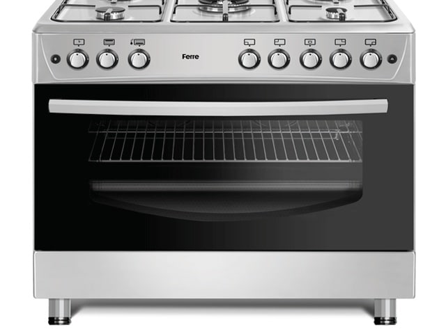 Cuisinière à Gaz FERRE 5 Feux 90x60 Inox avec Four Grande Capacité – F9P50G2