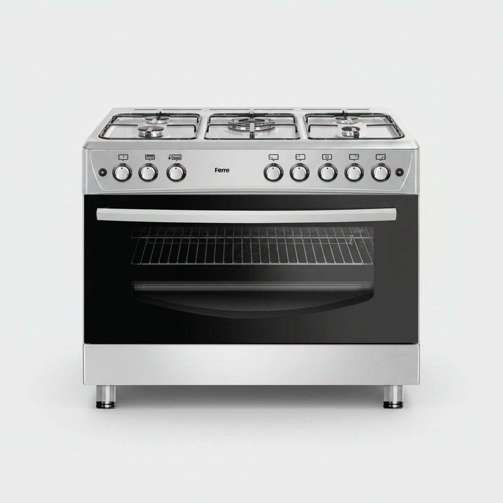 Cuisinière à Gaz FERRE 5 Feux 90x60 Inox avec Four Grande Capacité – F9P50G2