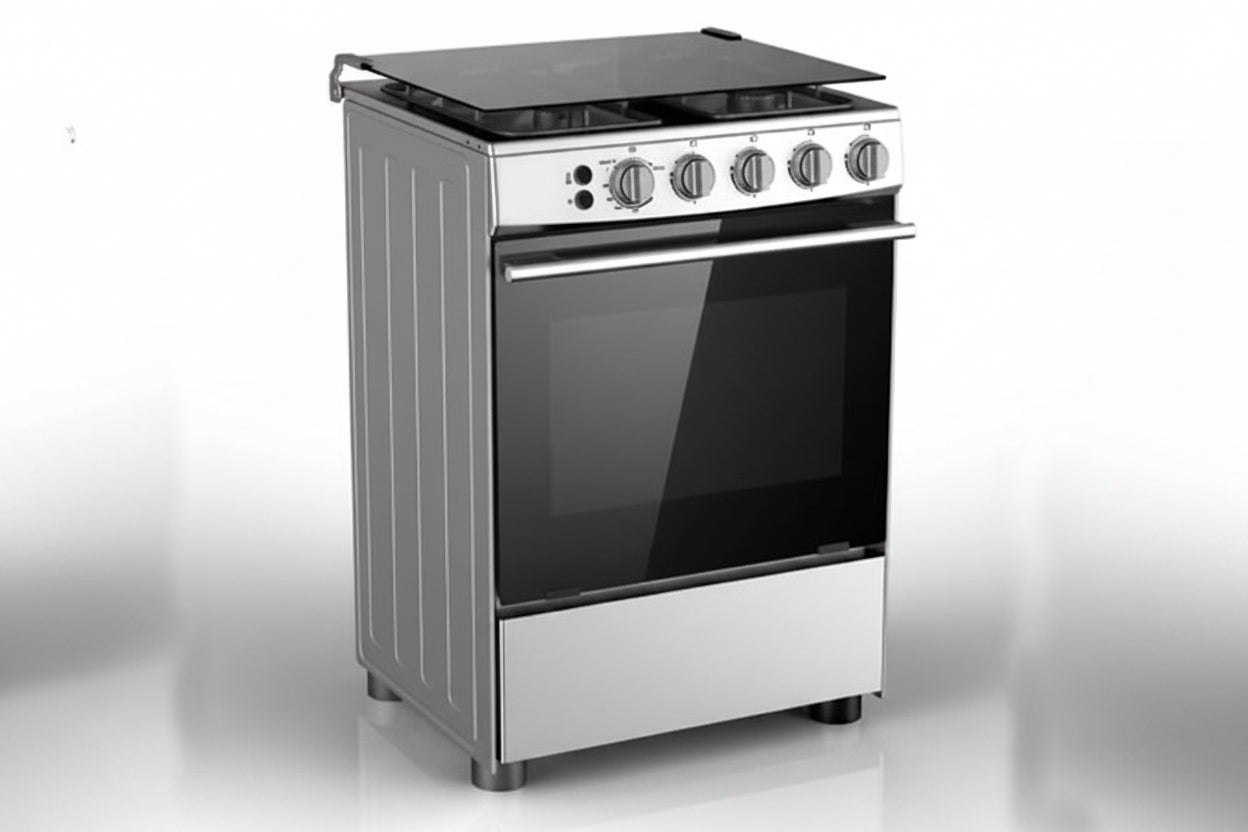 Cuisinière à Gaz MIDEA 4 Feux 60x60 Inox avec Four, Gril et Rôtisserie – 4G059