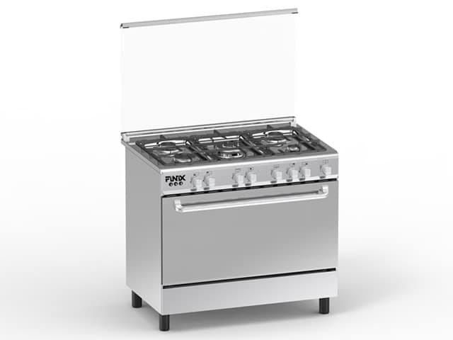 Cuisinière à Gaz F 5 Feux 90x60 Inox avec Four 130L, Rôtissoire et Minuterie – G95ND-M (62V12T2G1X)
