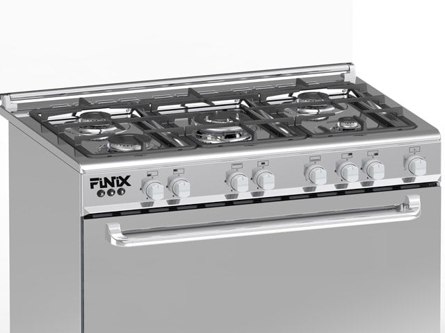 Cuisinière à Gaz F 5 Feux 90x60 Inox avec Four 130L, Rôtissoire et Minuterie – G95ND-M (62V12T2G1X)