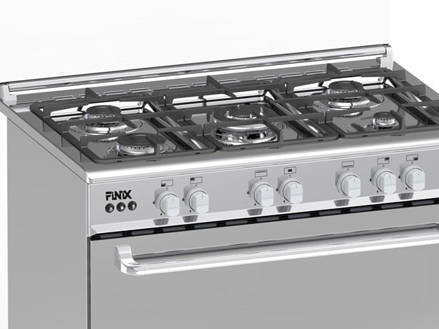 Cuisinière à Gaz F 5 Feux 90x60 Inox avec Four 130L, Rôtissoire et Minuterie – G95ND-M (62V12T2G1X)