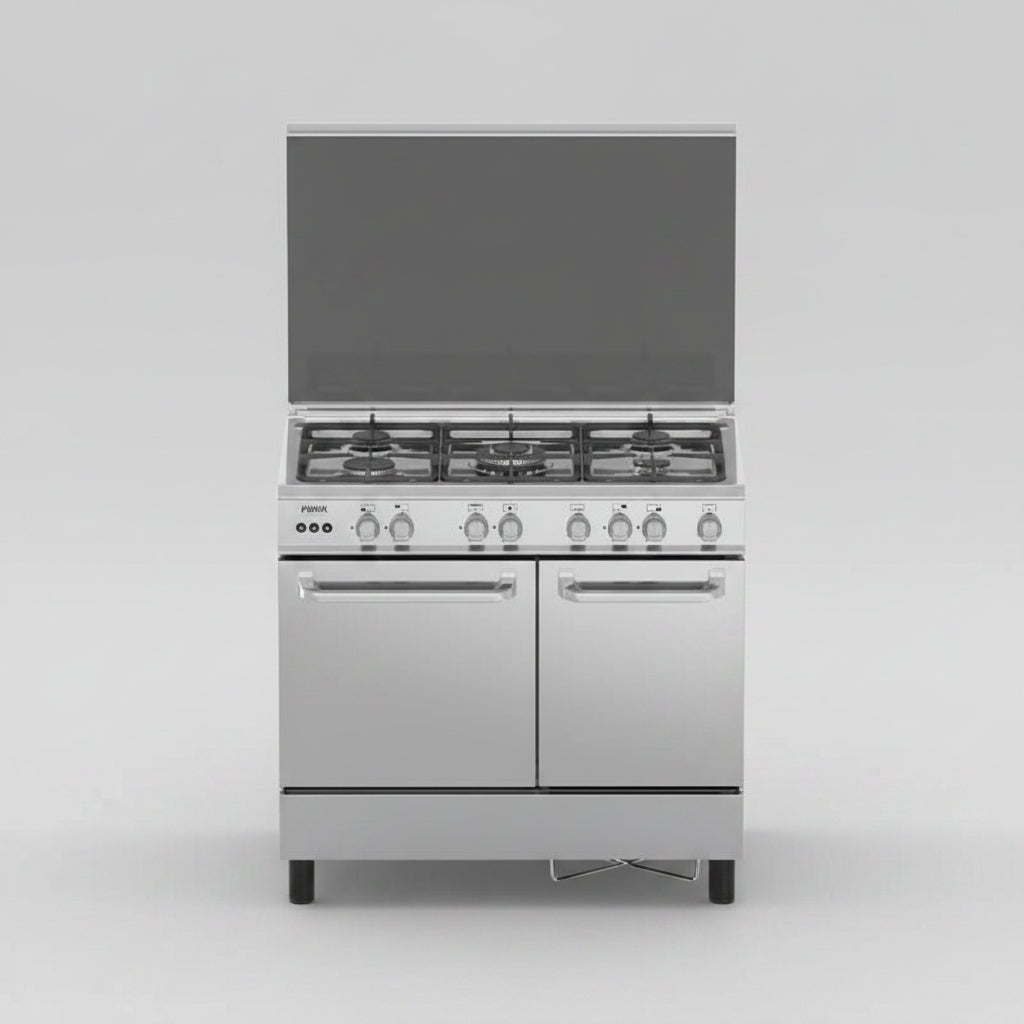 Cuisinière à Gaz F5 Feux 90x60 avec Four 62L et Niche – H96ND-N Inox (G95NE-M)
