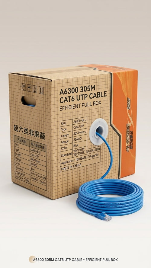 Bobine Câble Réseau Ethernet Cat6 UTP 305m – Haute Performance (Modèle A6300)