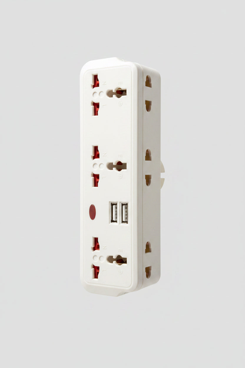 Adaptateur Multiprise de Voyage Universel TX510 – 3 Prises, 2 USB, Fiche Europe (Type E/F)