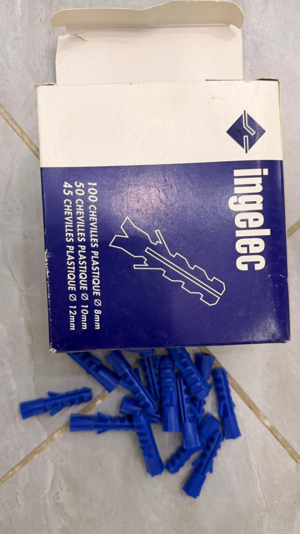 Chevilles Plastique INGELEC – Lot 100 pcs (Ø8mm, Ø10mm, Ø12mm)
